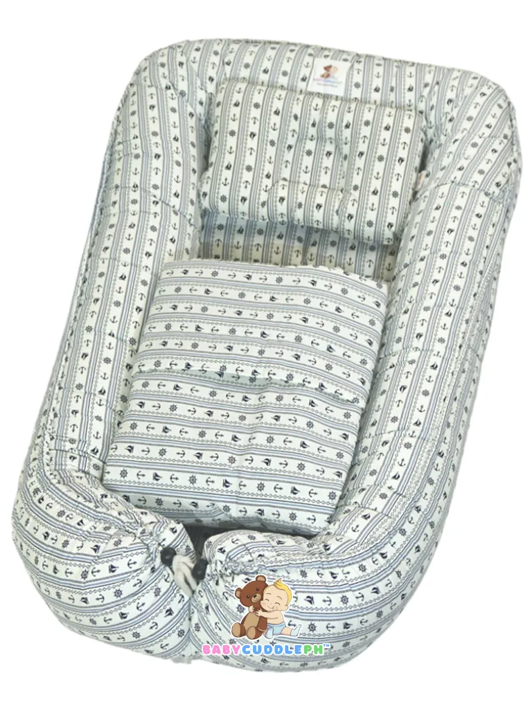 3 in 1 Babycuddle Bed Set - Anchor Stripes in White