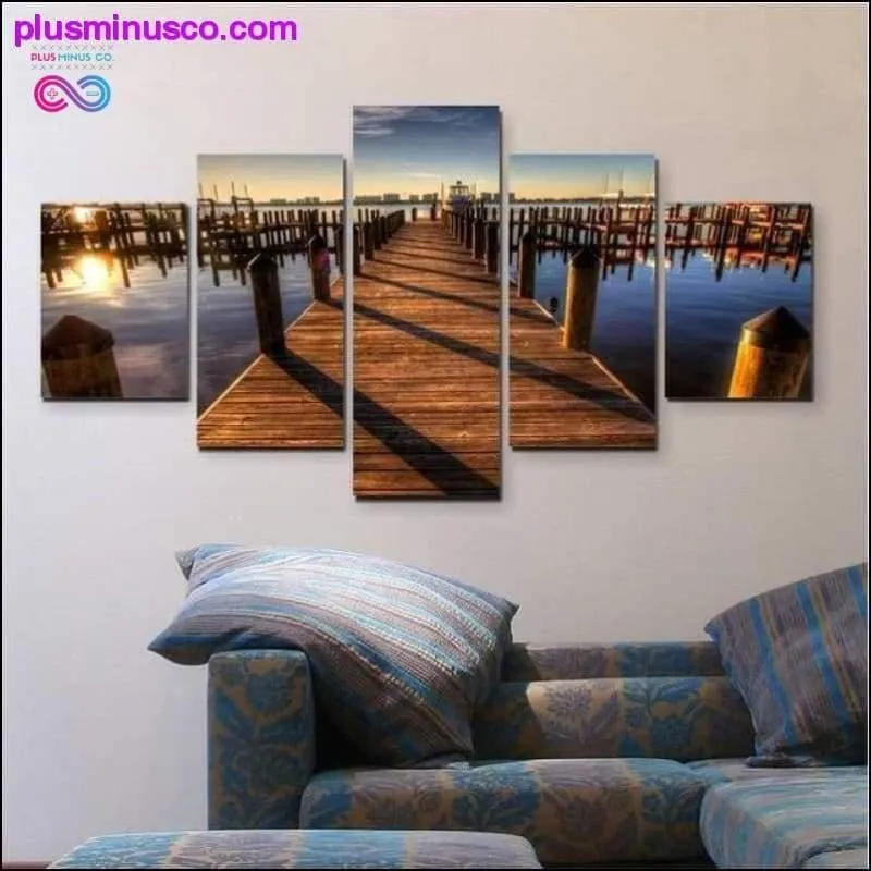 5 piece the sunset wall art dusk pier decorative canvas