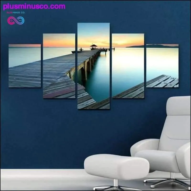 5 piece the sunset wall art dusk pier decorative canvas