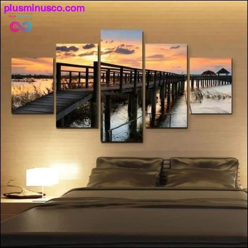 5 piece the sunset wall art dusk pier decorative canvas