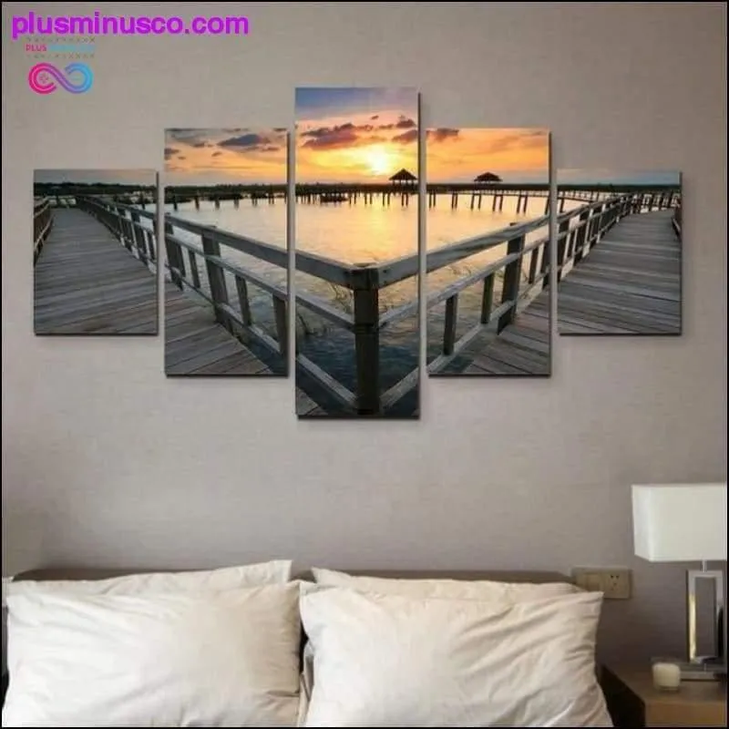 5 piece the sunset wall art dusk pier decorative canvas