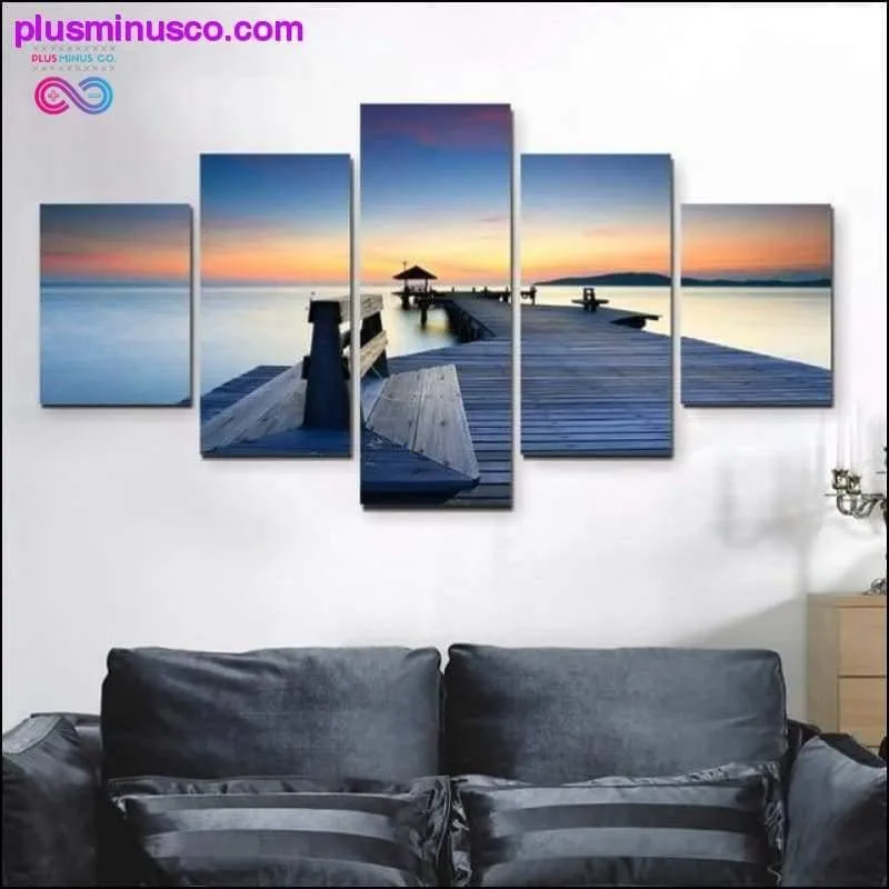 5 piece the sunset wall art dusk pier decorative canvas