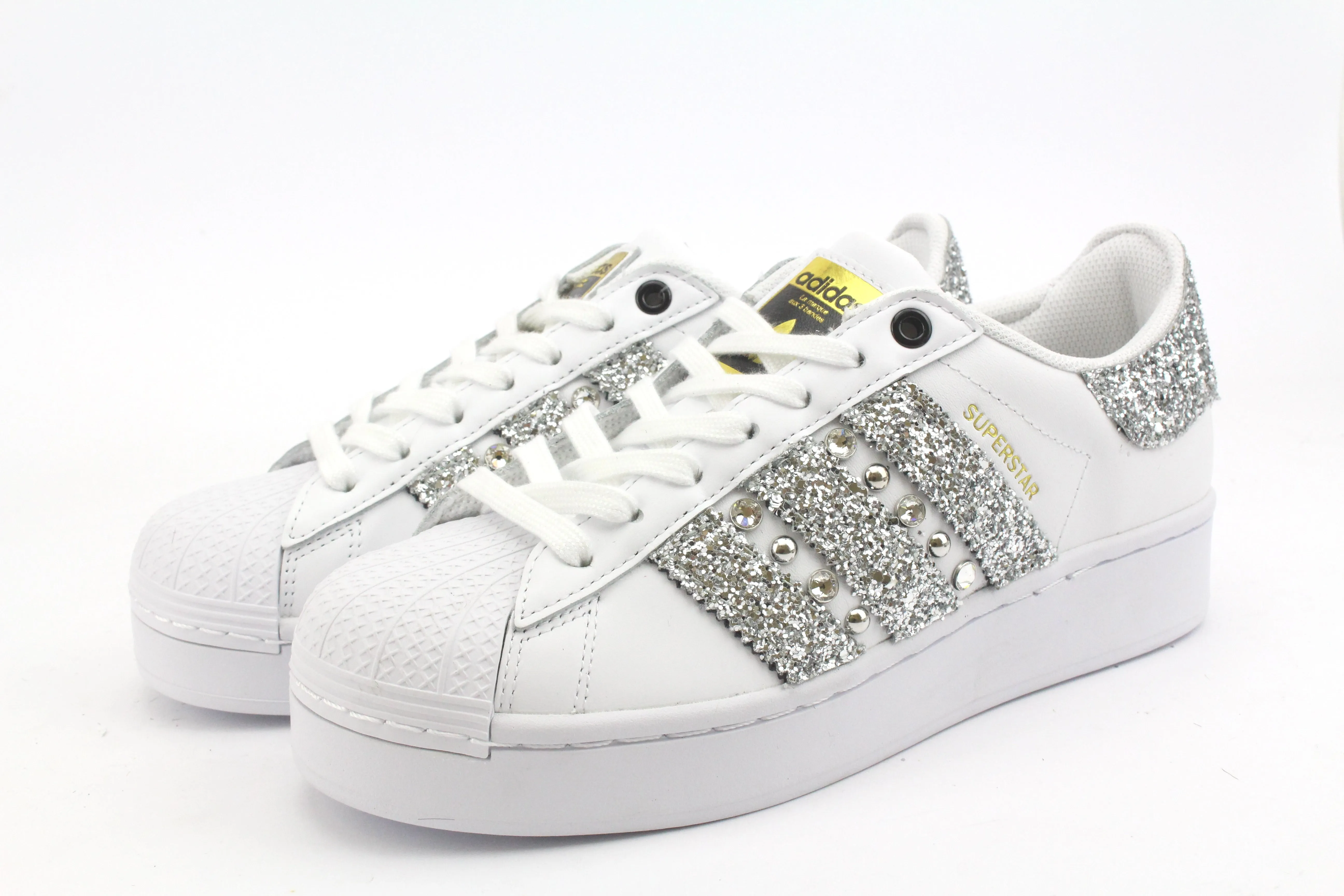 Adidas Superstar Bold Glitter Silver Strass & Borchie