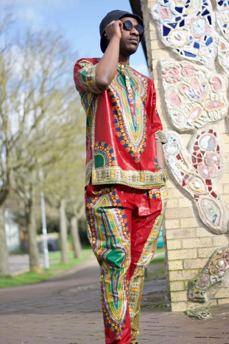 African Trousers/Pants in Red Dashiki - Festival Trousers