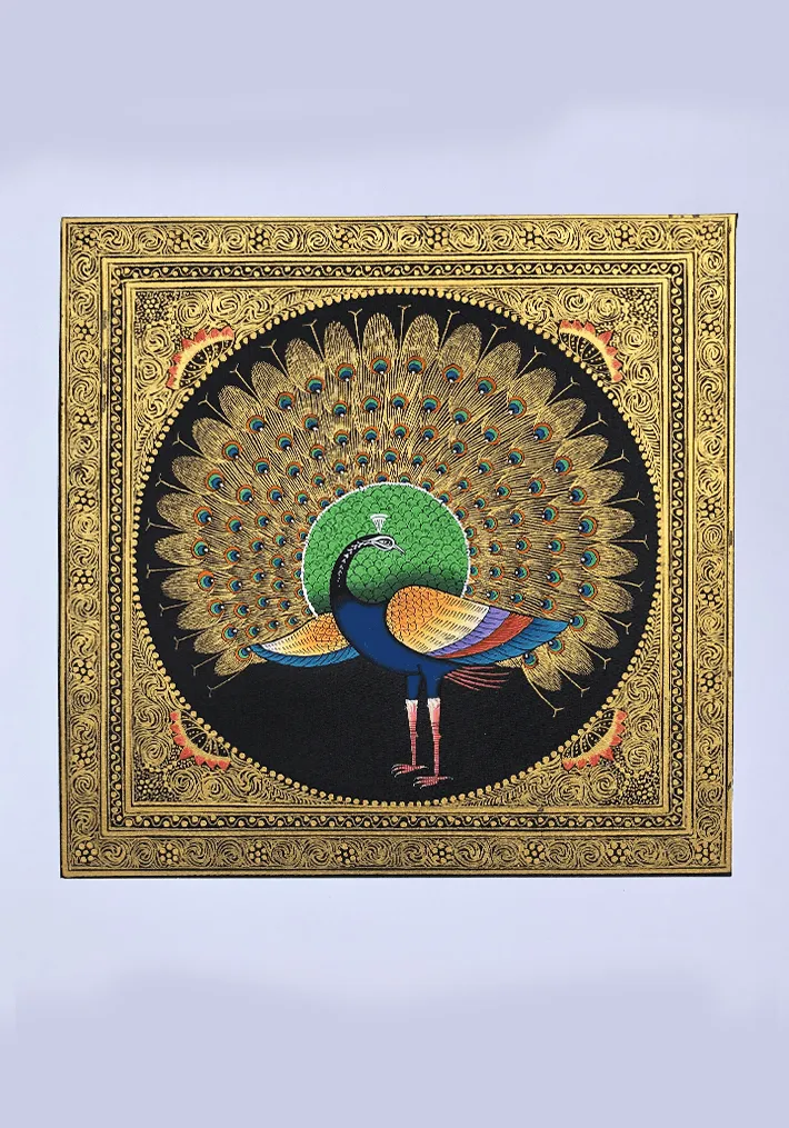 An Enchanting Peacock in Miniature Painting by Mohan Prajapati