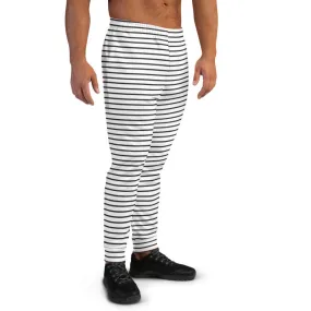 Black White Striped Men's Joggers, Minimalist Best Designer Sweatpants For Men-Made in EU/MX