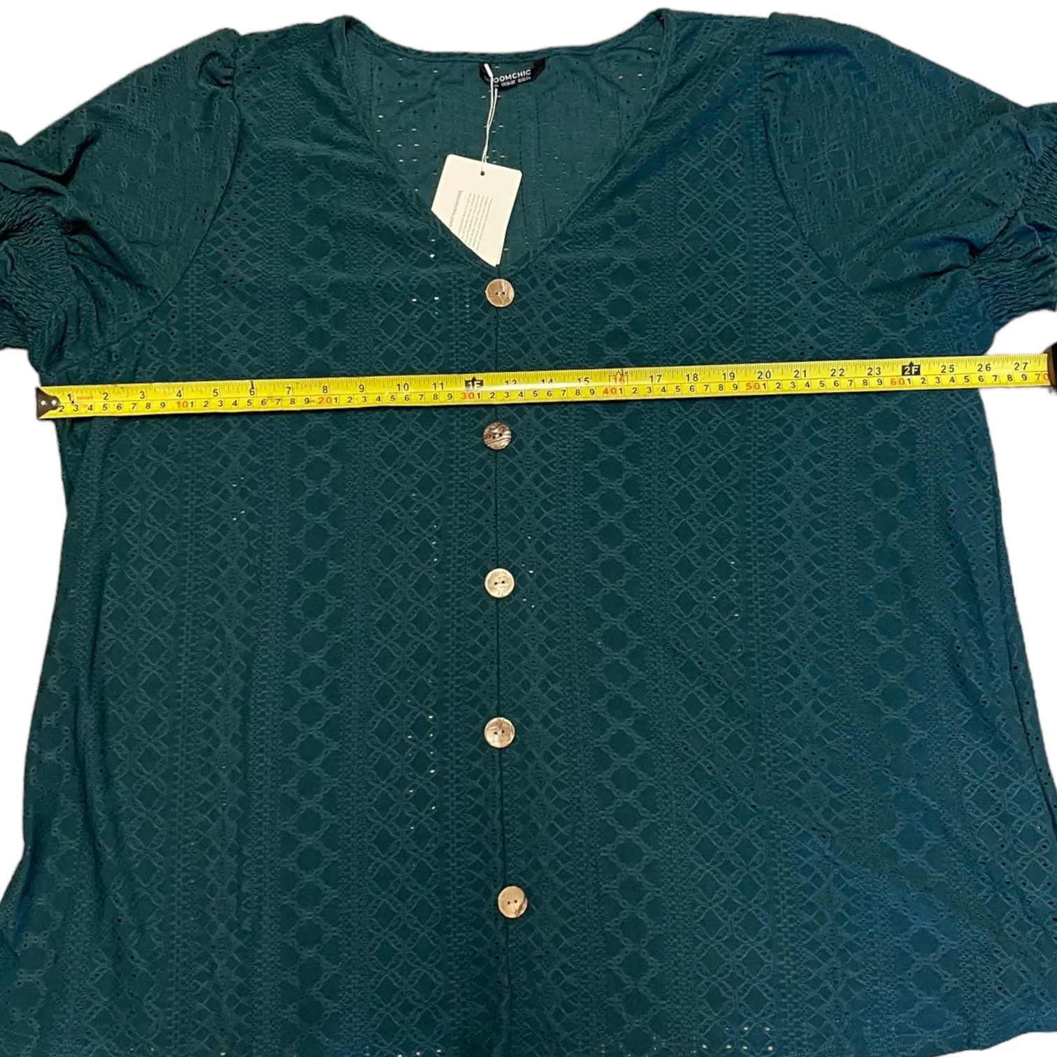 Bloomchic Green Button Detail V Neck Shirt Plus Size 22/24