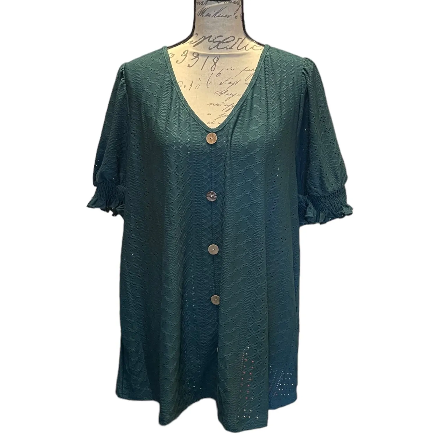 Bloomchic Green Button Detail V Neck Shirt Plus Size 22/24