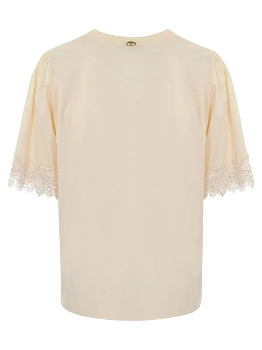 Blusa in Popeline di Cotone con Ricamo