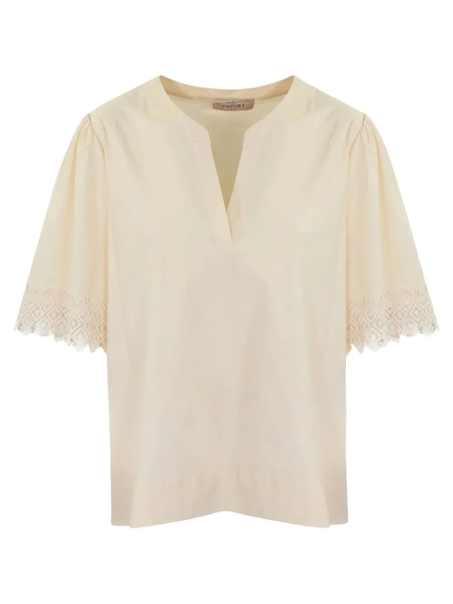 Blusa in Popeline di Cotone con Ricamo