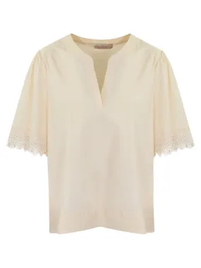 Blusa in Popeline di Cotone con Ricamo