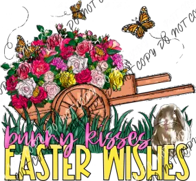 Bunny Kisses Easter Wishes Wheelbarrow DTF Transfer