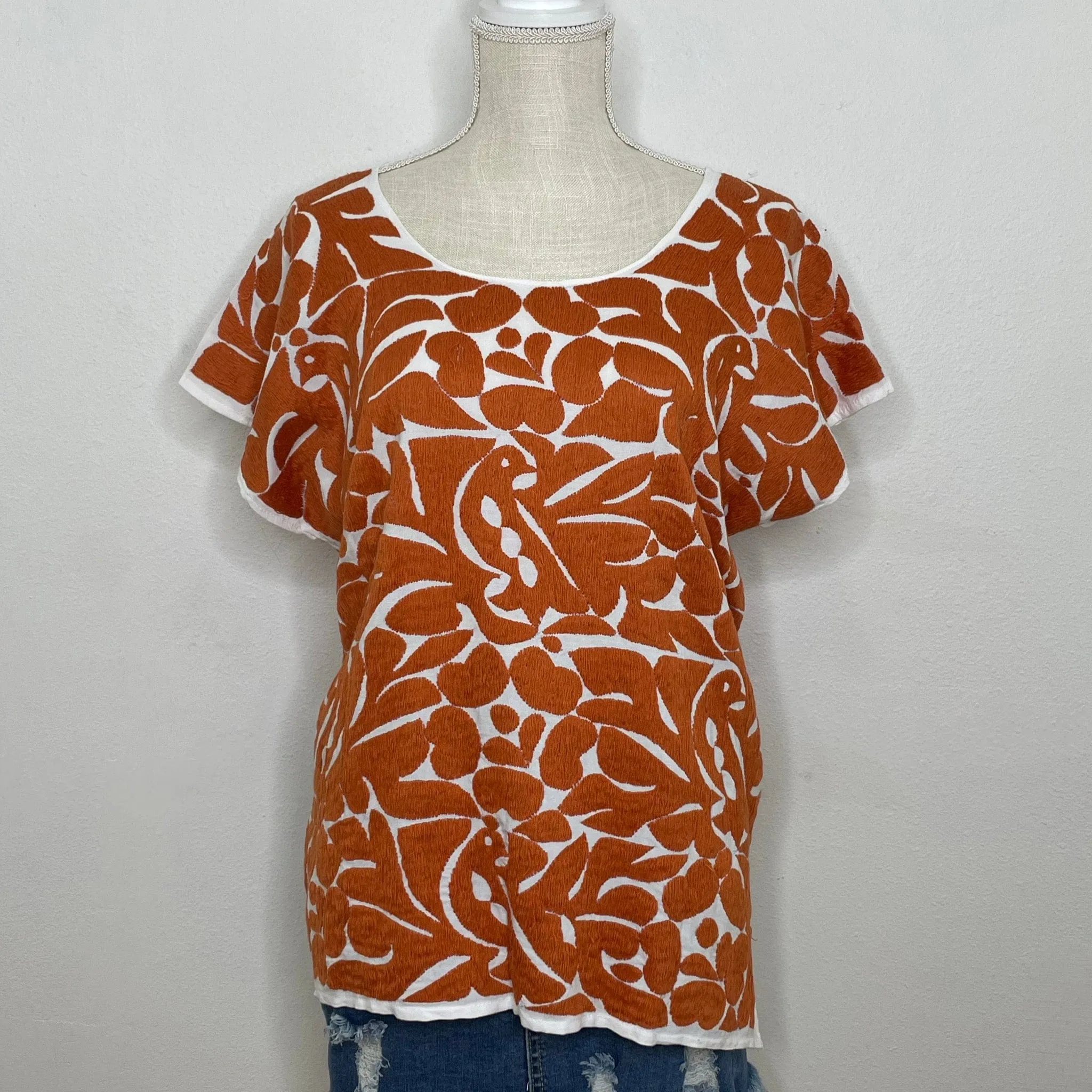 Burnt Orange Embroidered Blouse - Jalapa