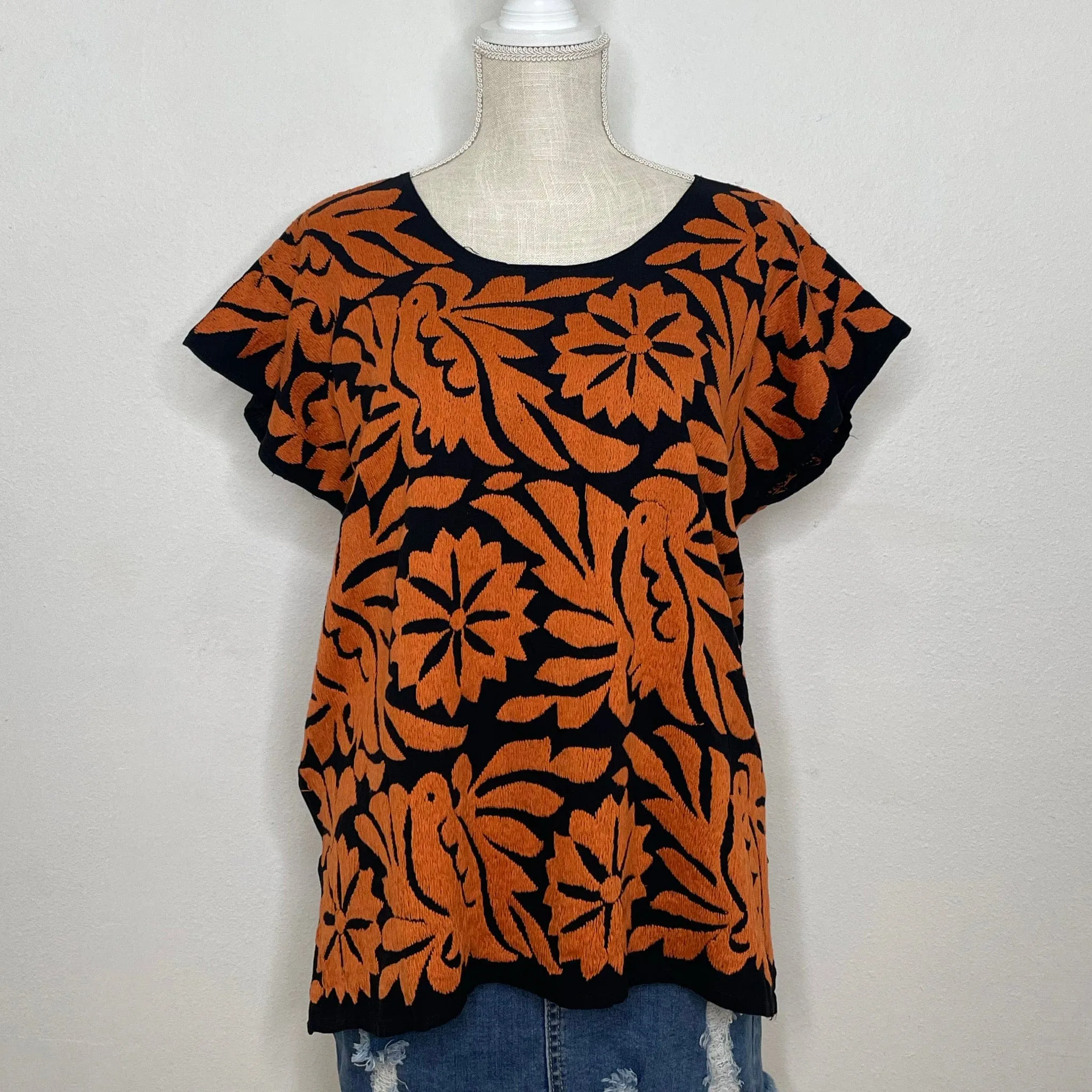 Burnt Orange Embroidered Blouse - Jalapa