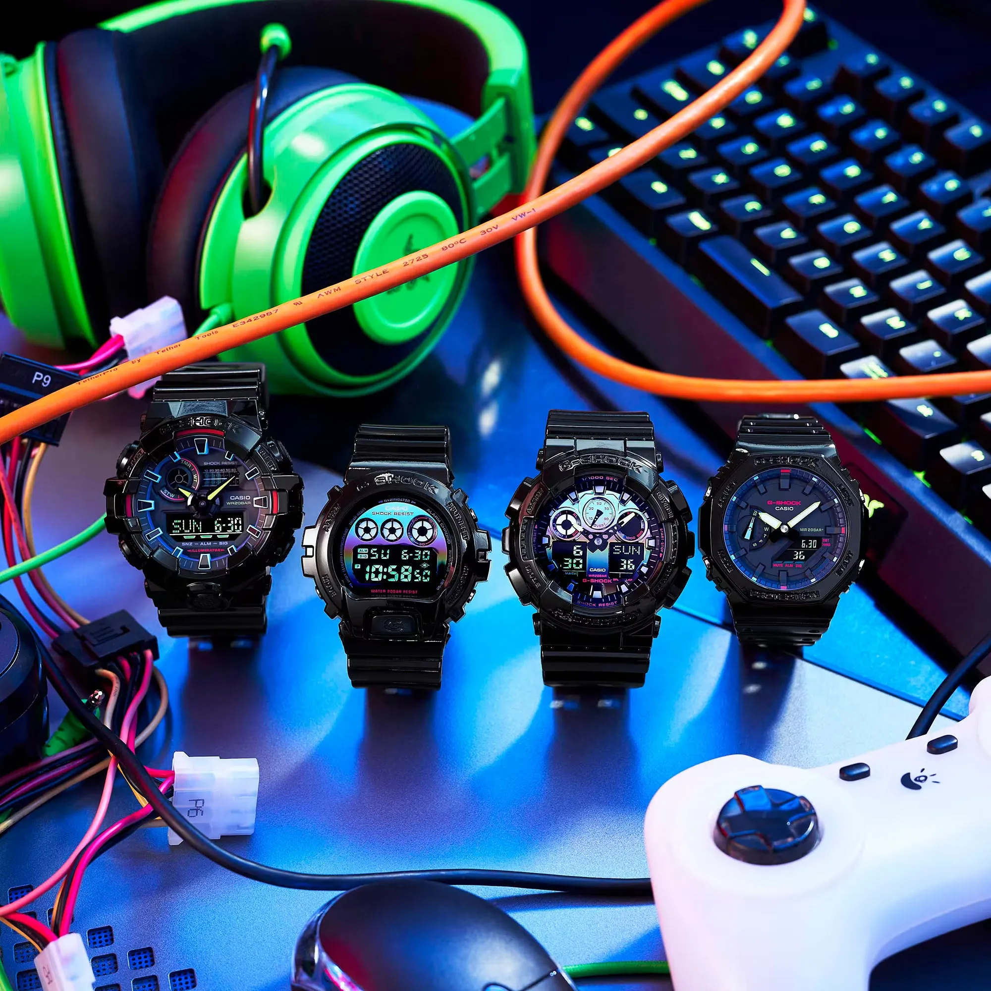 CASIO G-SHOCK GA700RGB-1A Rainbow Glossy Black Gamers Watch