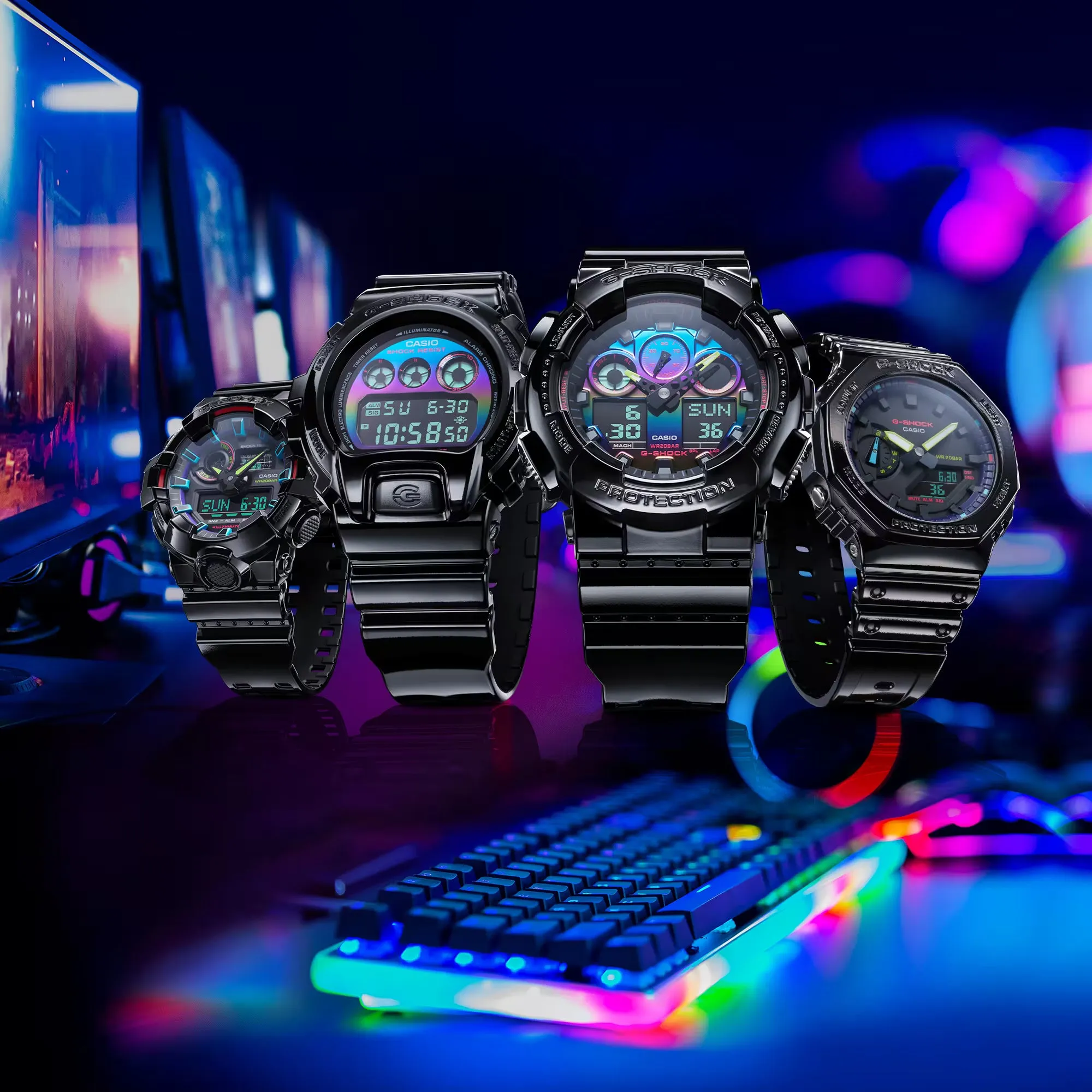 CASIO G-SHOCK GA700RGB-1A Rainbow Glossy Black Gamers Watch