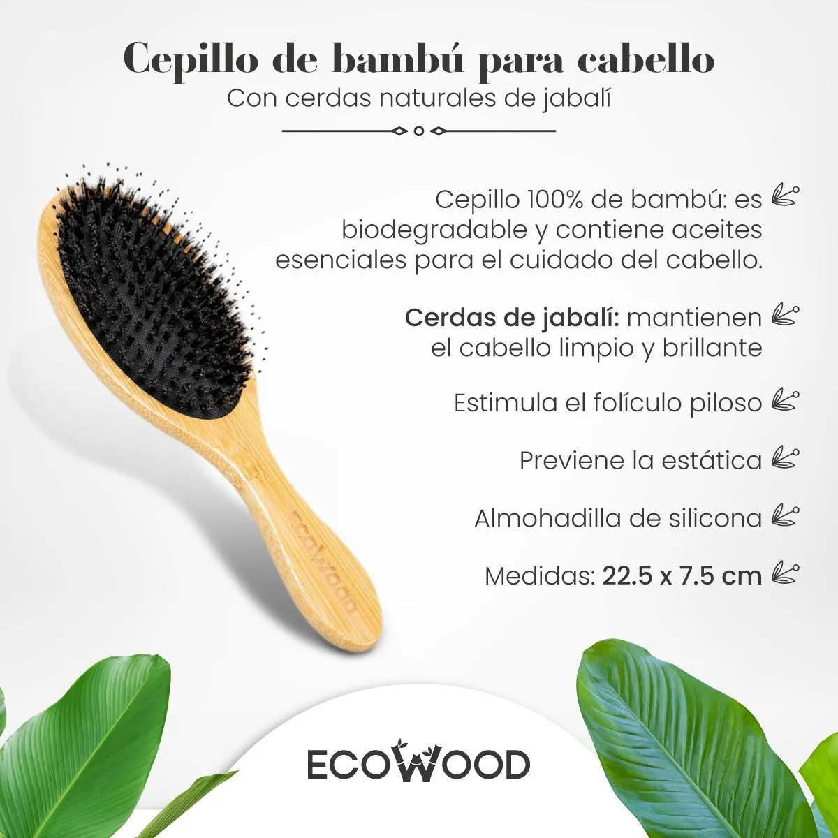 Cepillo de cerdas naturales de jabalí para cabello