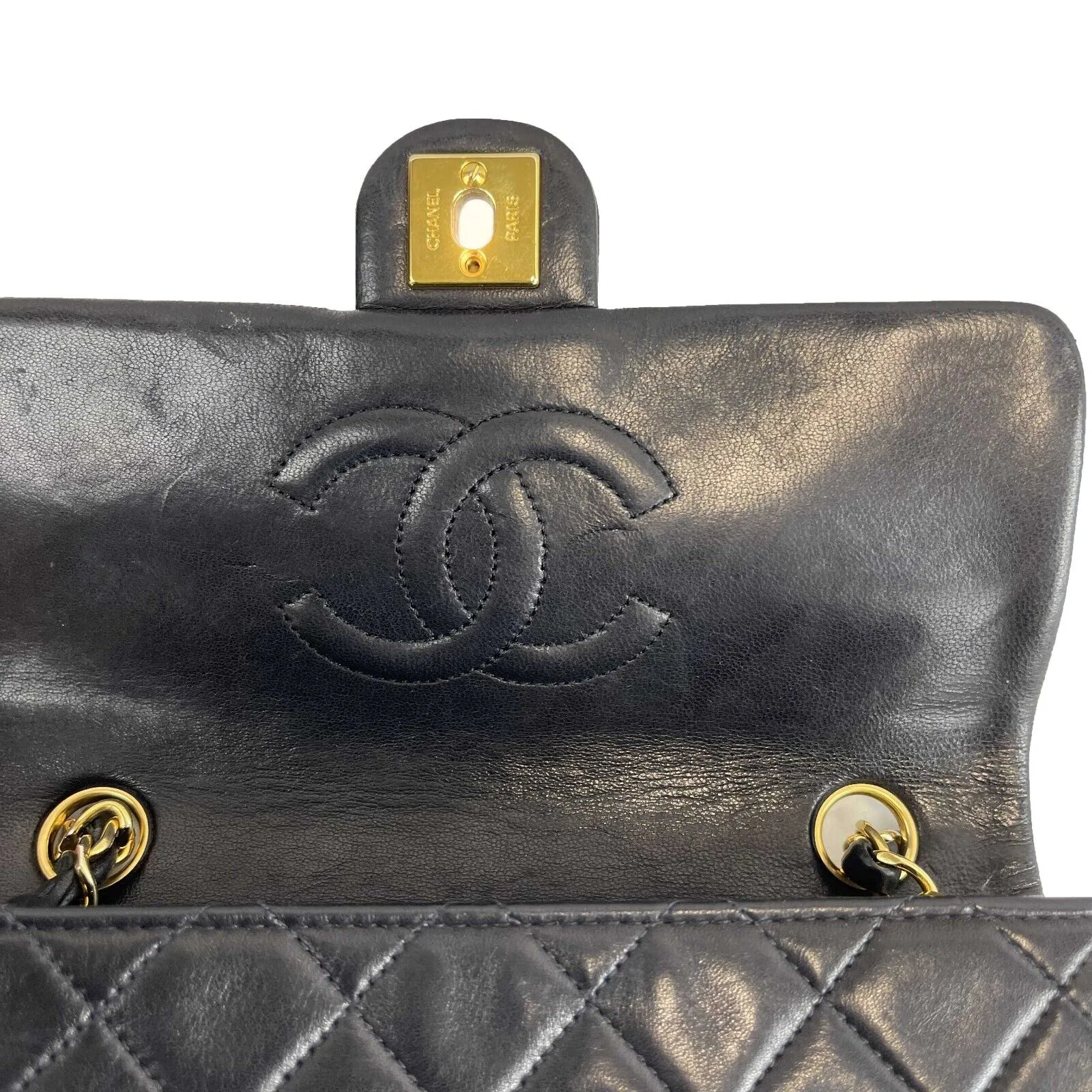 CHANEL - Vintage CC Mini Matrasse Chain Black Lambskin Leather Crossbody