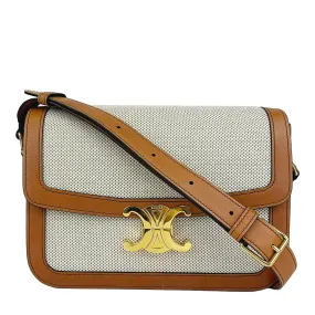 Classique Triomphe Bag in Textile and Calfskin Natural/Tan