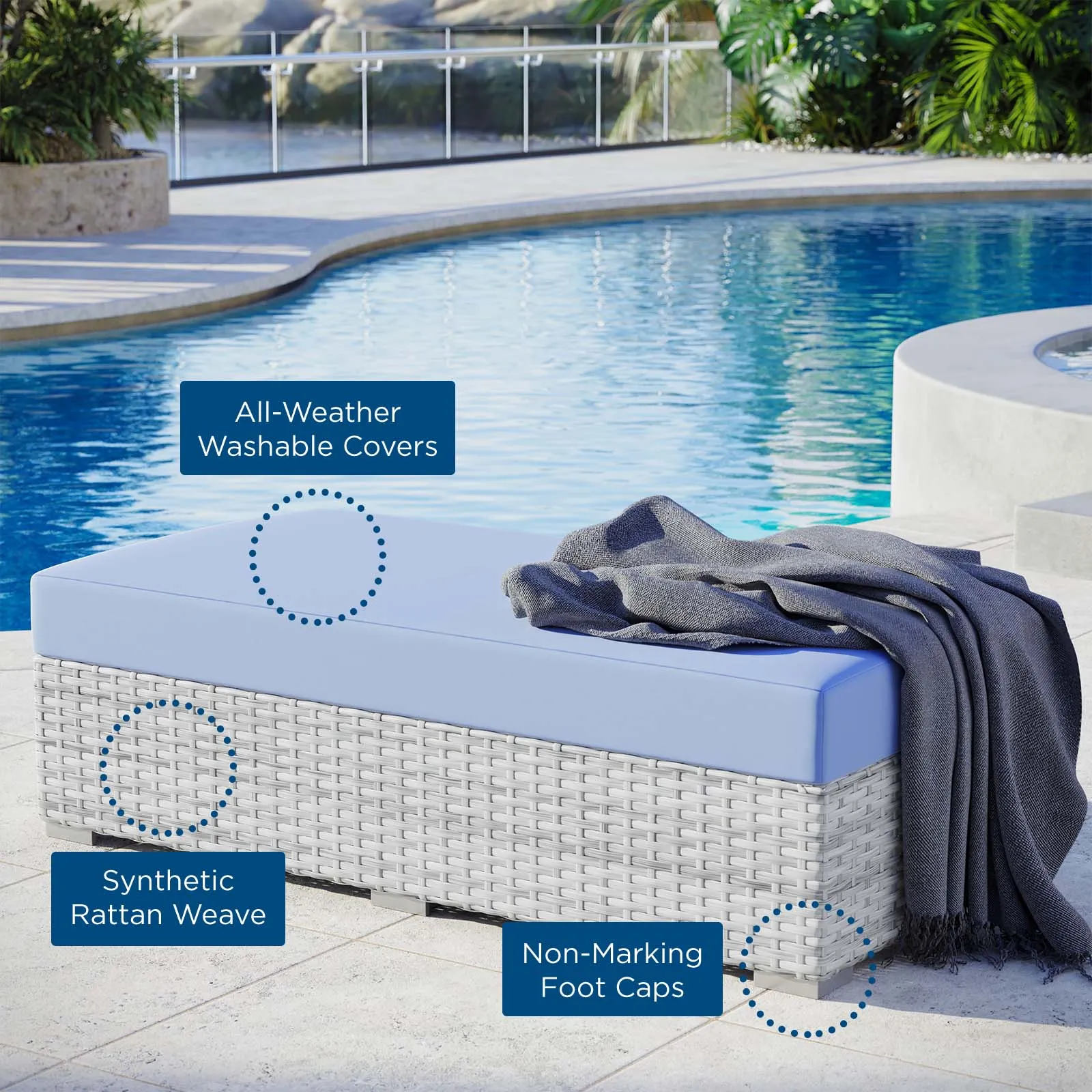 Convene Outdoor Patio Rectangular Ottoman