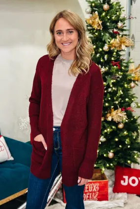 Cozy Open Cardigan- Burgundy