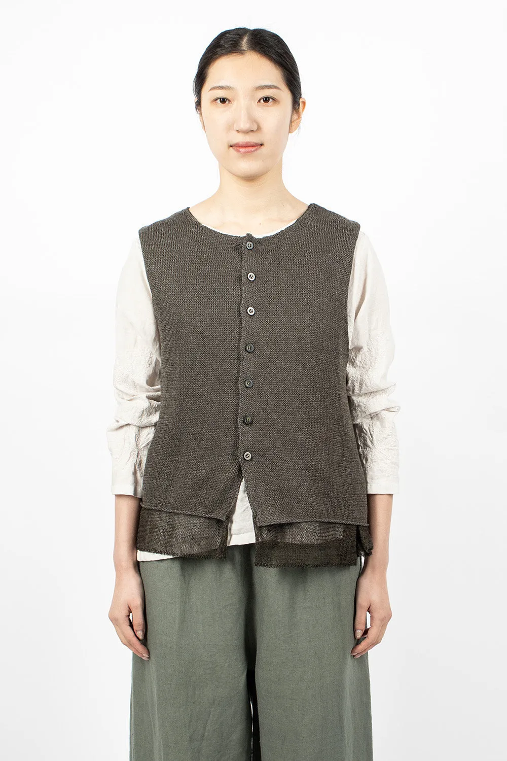 Double Layer Knit Vest Charcoal Khaki