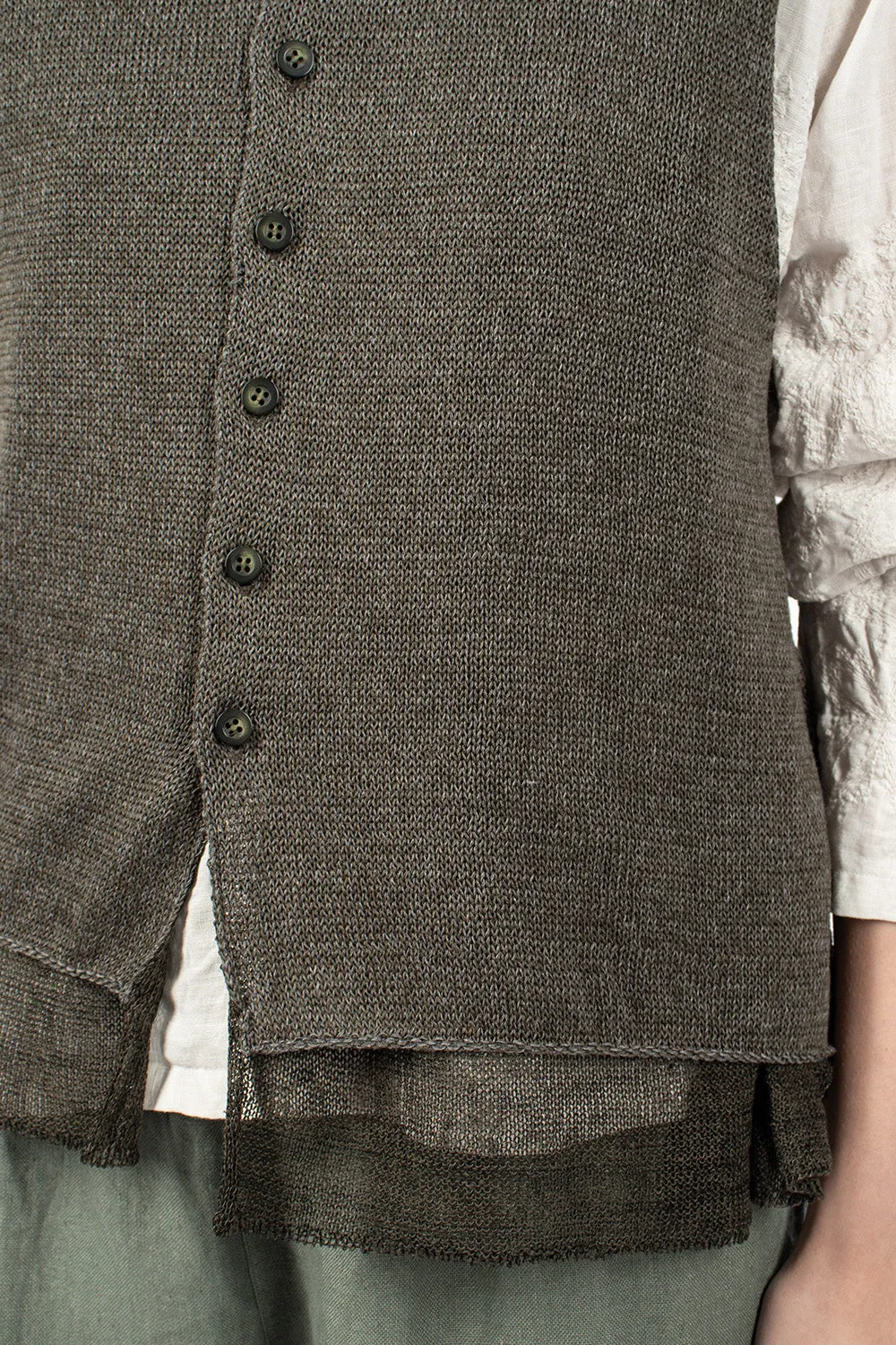 Double Layer Knit Vest Charcoal Khaki