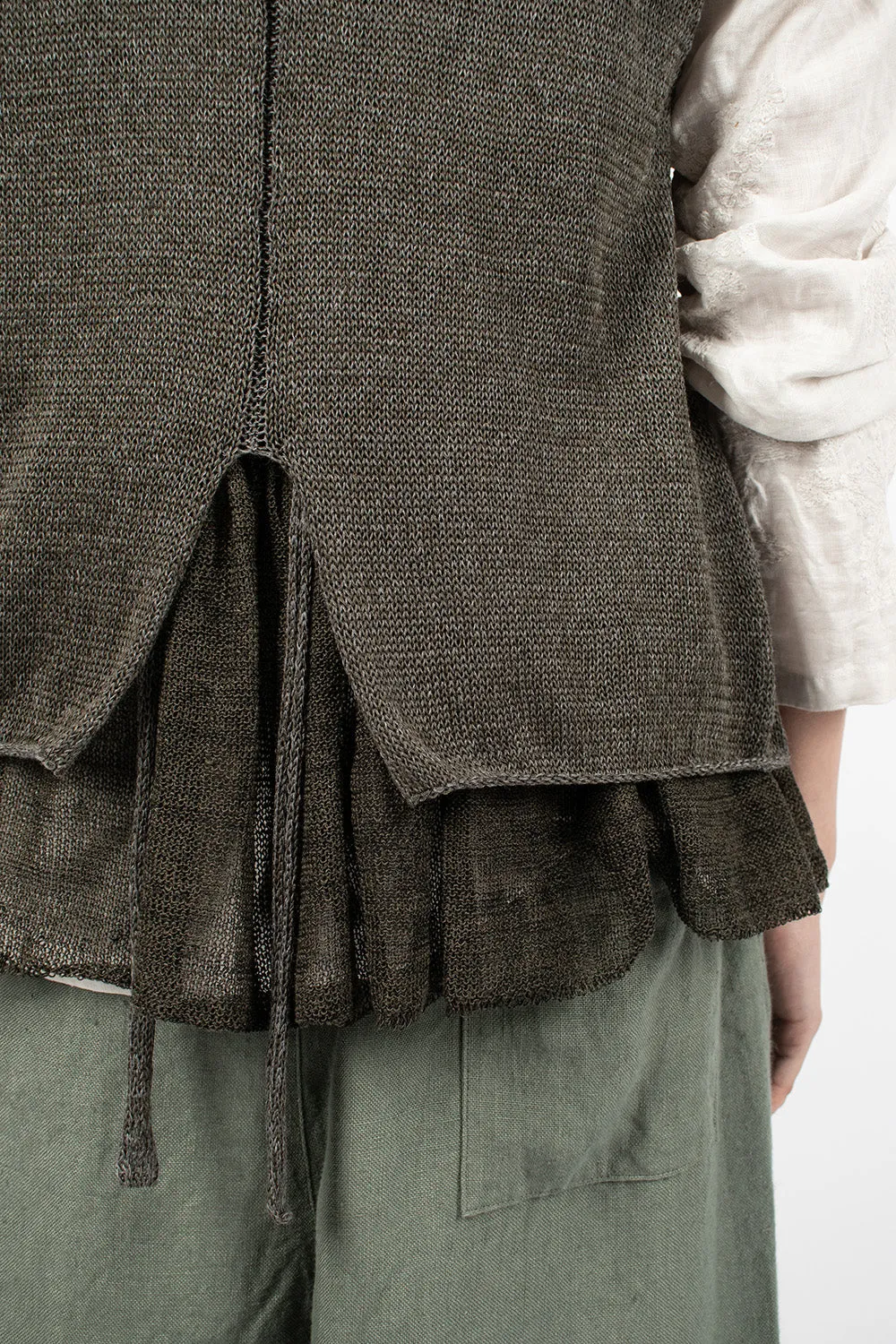 Double Layer Knit Vest Charcoal Khaki