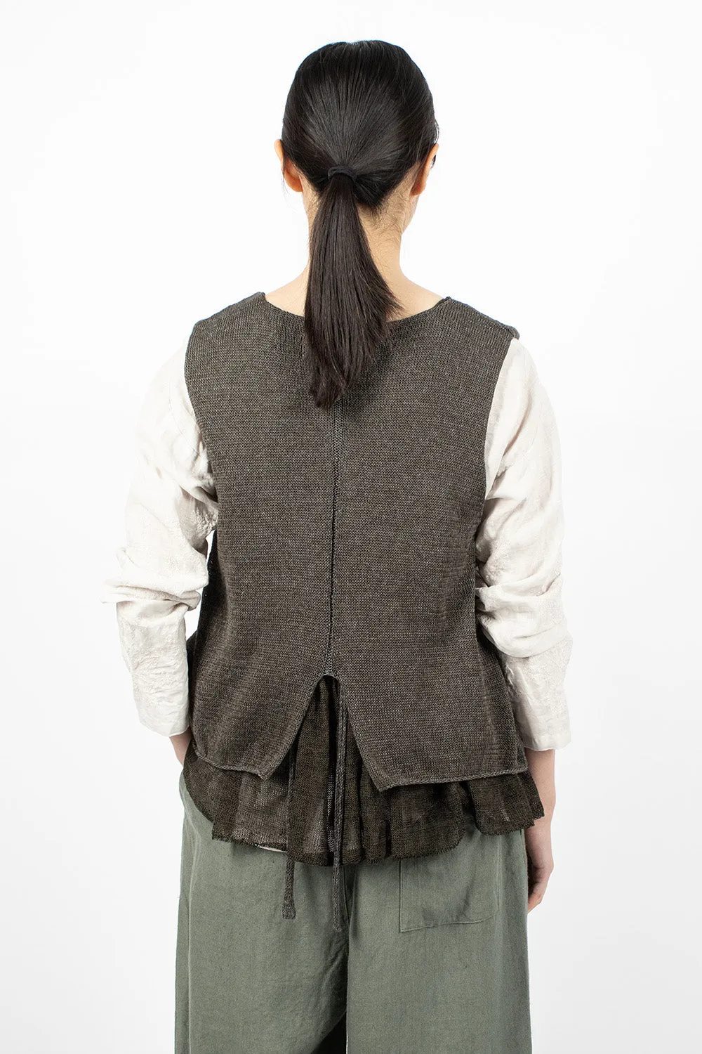 Double Layer Knit Vest Charcoal Khaki