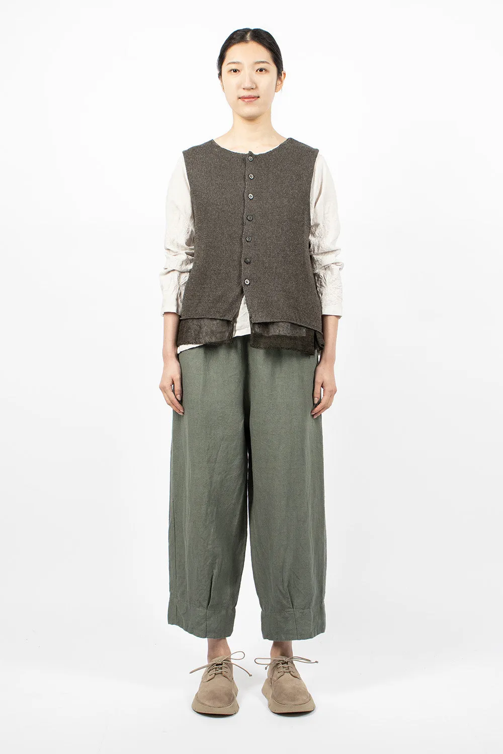 Double Layer Knit Vest Charcoal Khaki