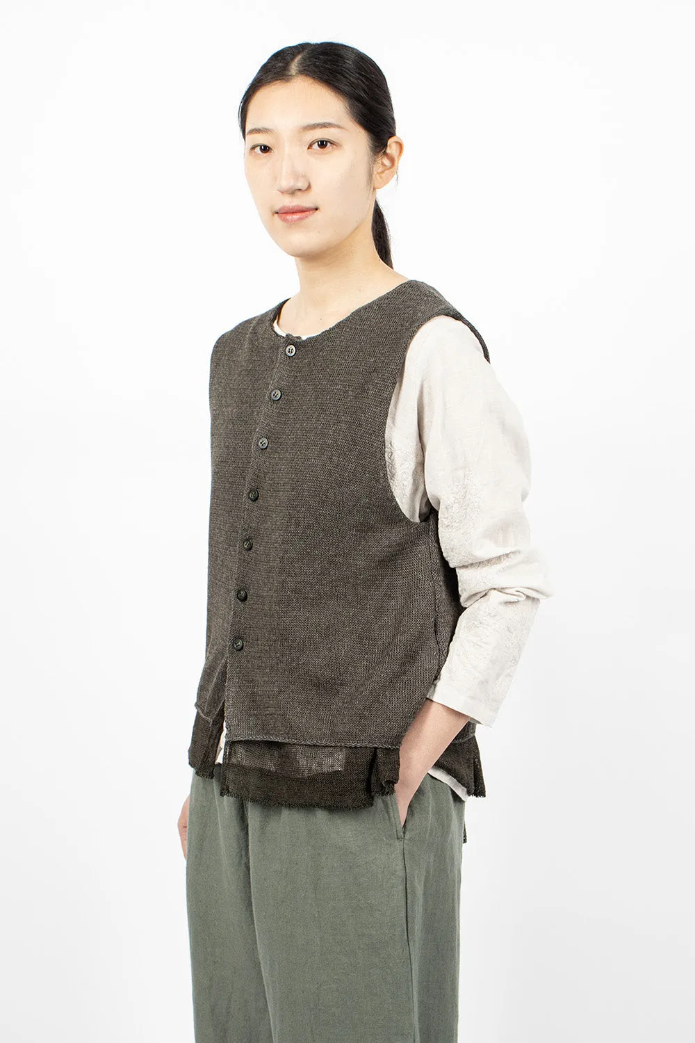 Double Layer Knit Vest Charcoal Khaki