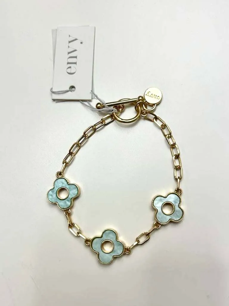 Envy Hollow Clover T-Bar Bracelet - Gold & Mint