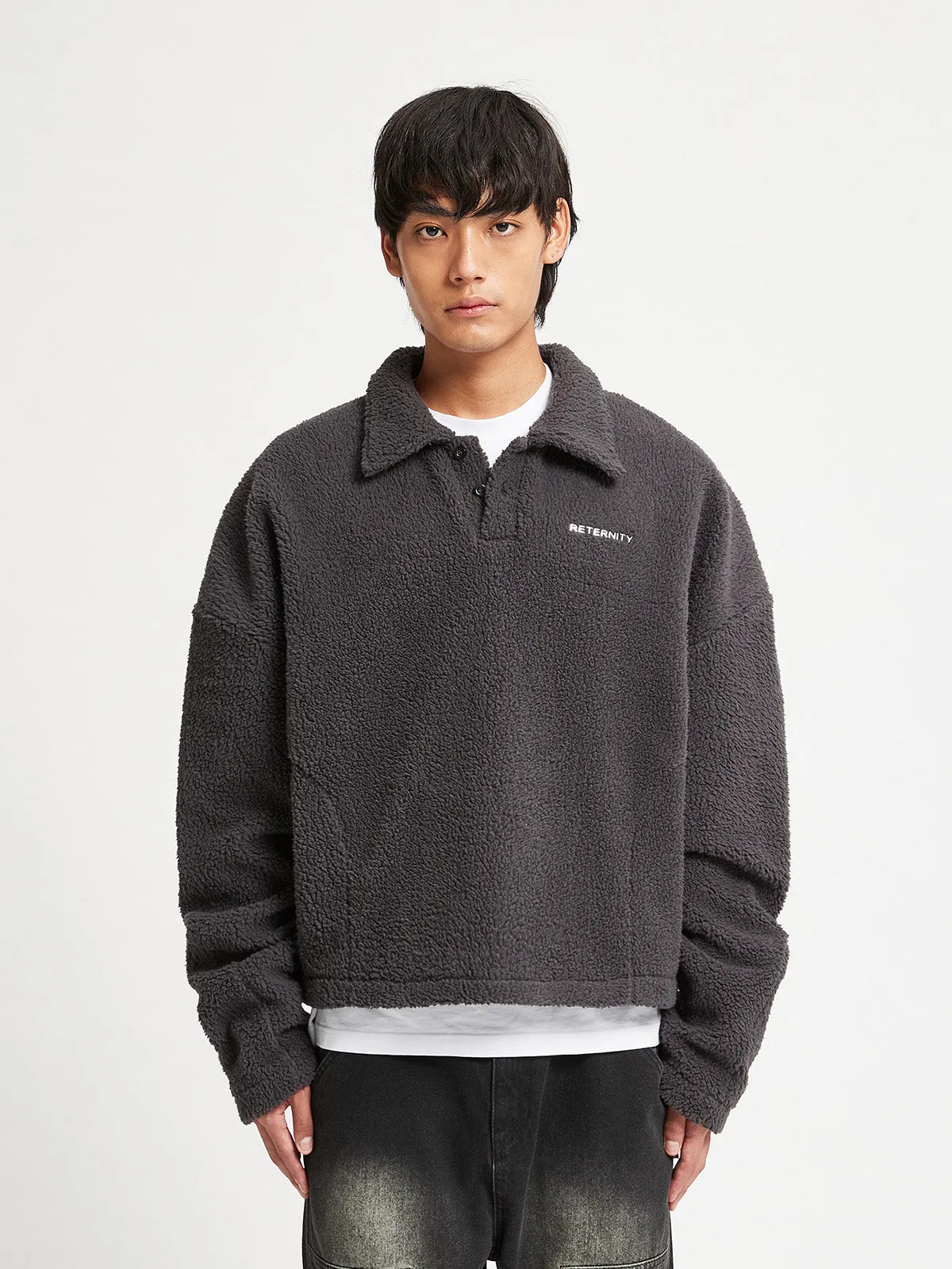 FLEECE POLO SWEATER - DARKGREY