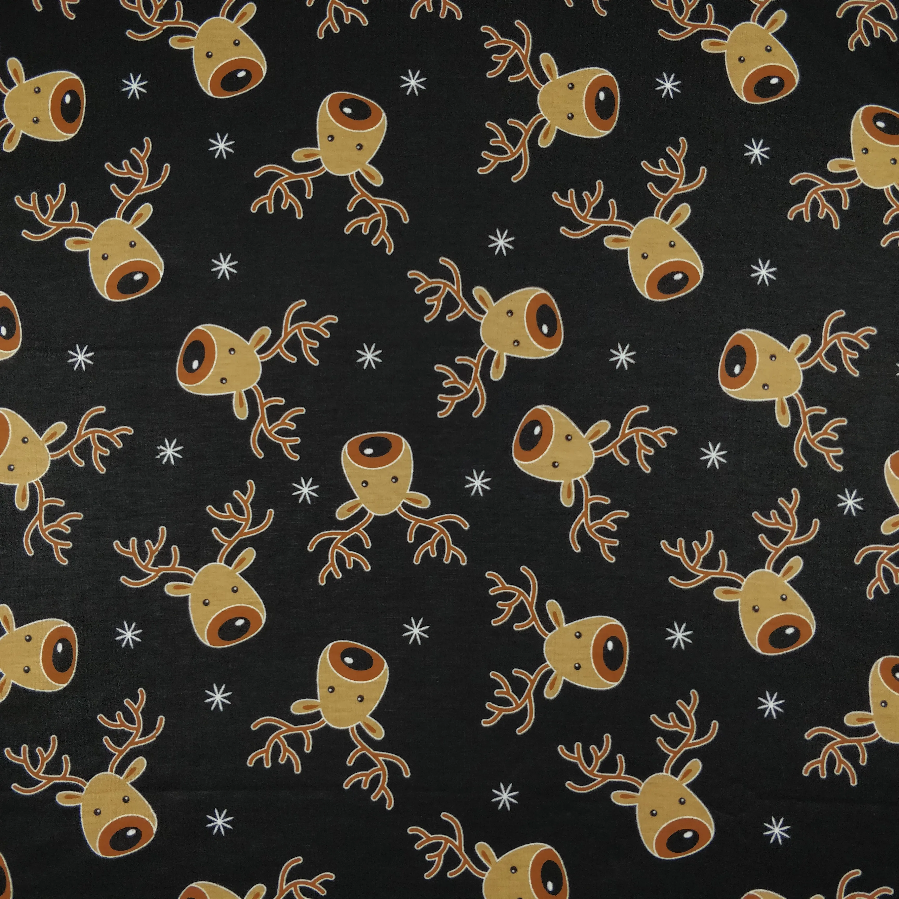 FS073_2 Christmas Rudolf Reindeer Spun Polyester Knit Stretch Fabric Black