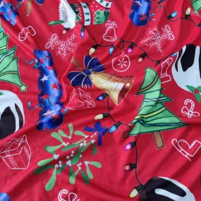 FS778 Christmas Pudding Spun Polyester Jersey Knit Stretch Fabric Red