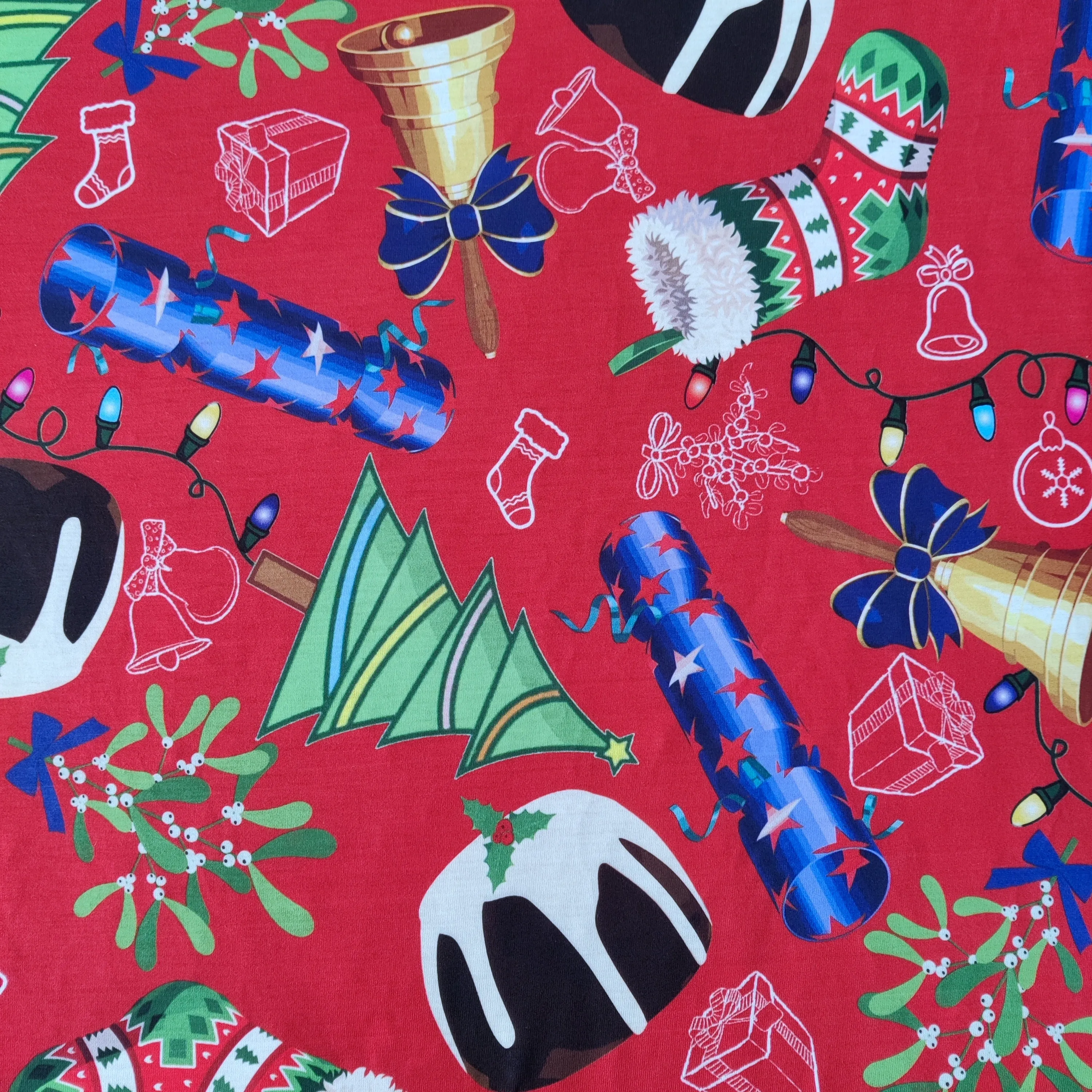 FS778 Christmas Pudding Spun Polyester Jersey Knit Stretch Fabric Red