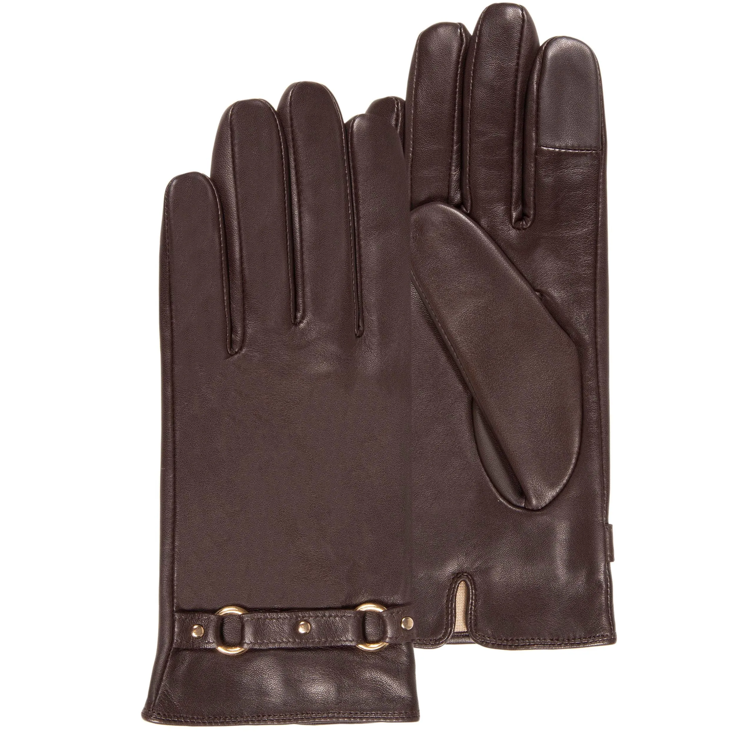 Gants Femme tactiles cuir anneaux Marron