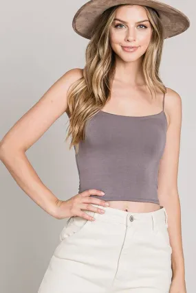 GREY CROPPED SPAGHETTI TANK