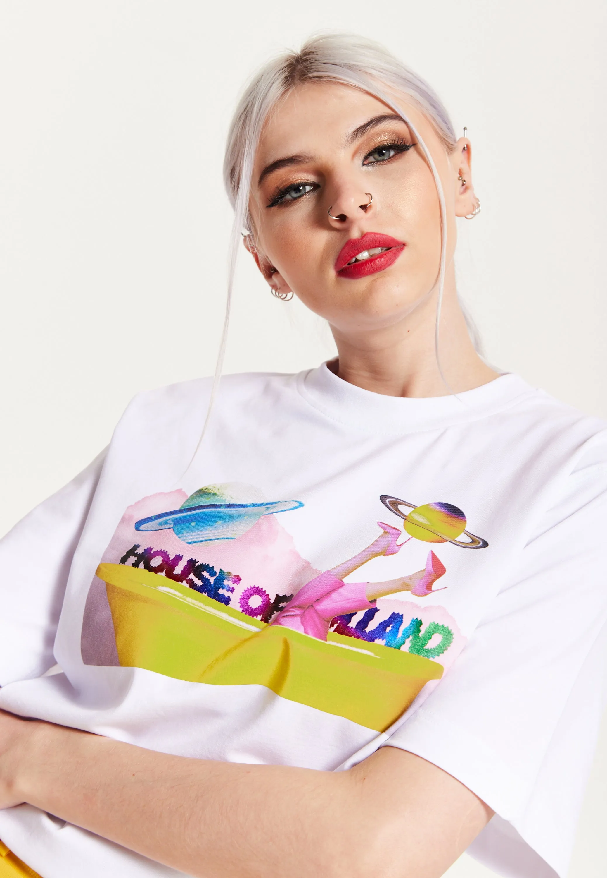 House of Holland Planet Printed T-Shirt in White