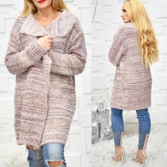 JENNIFER Soft Fuzzy Cardigan - Rose