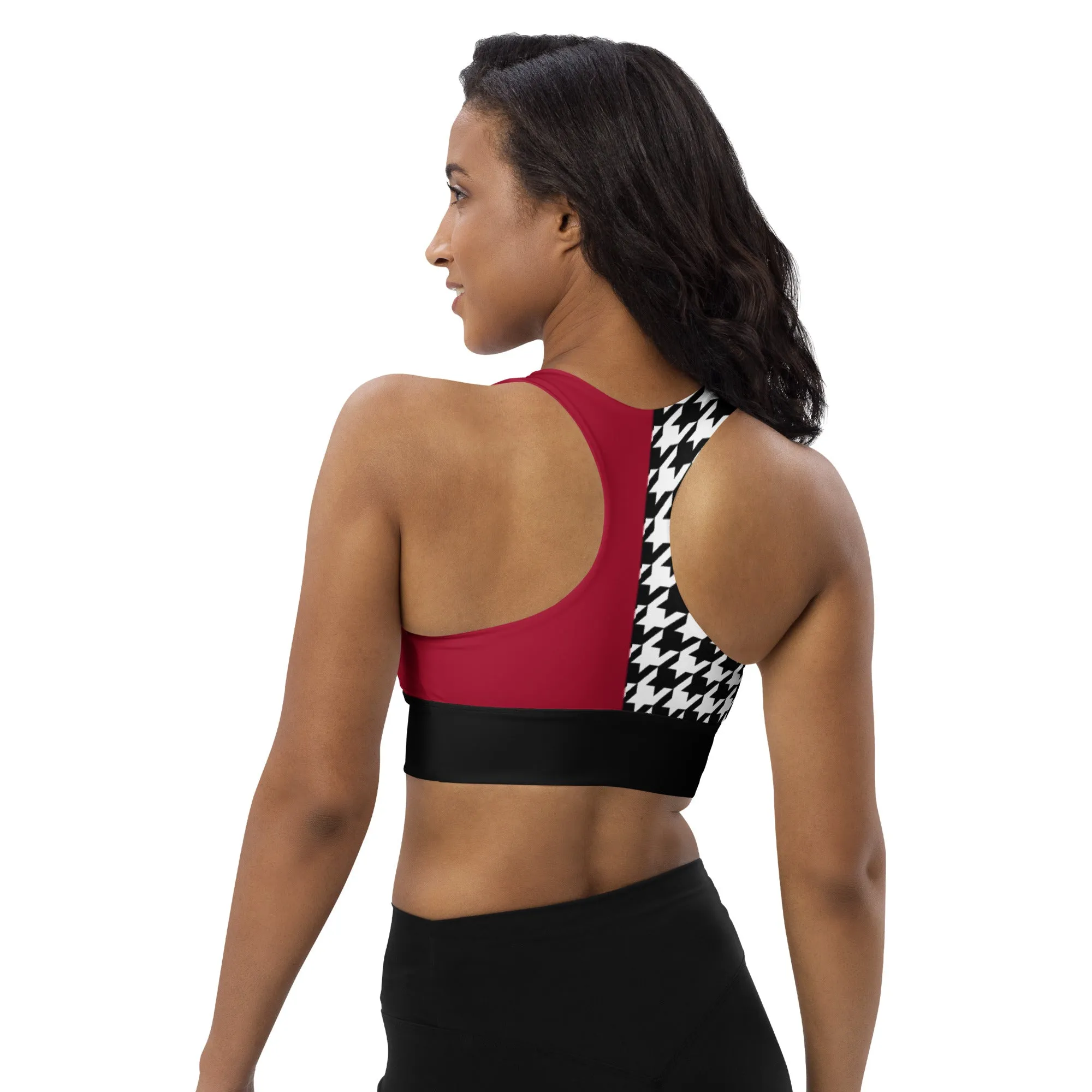 Longline sports bra Red and Houndstooth