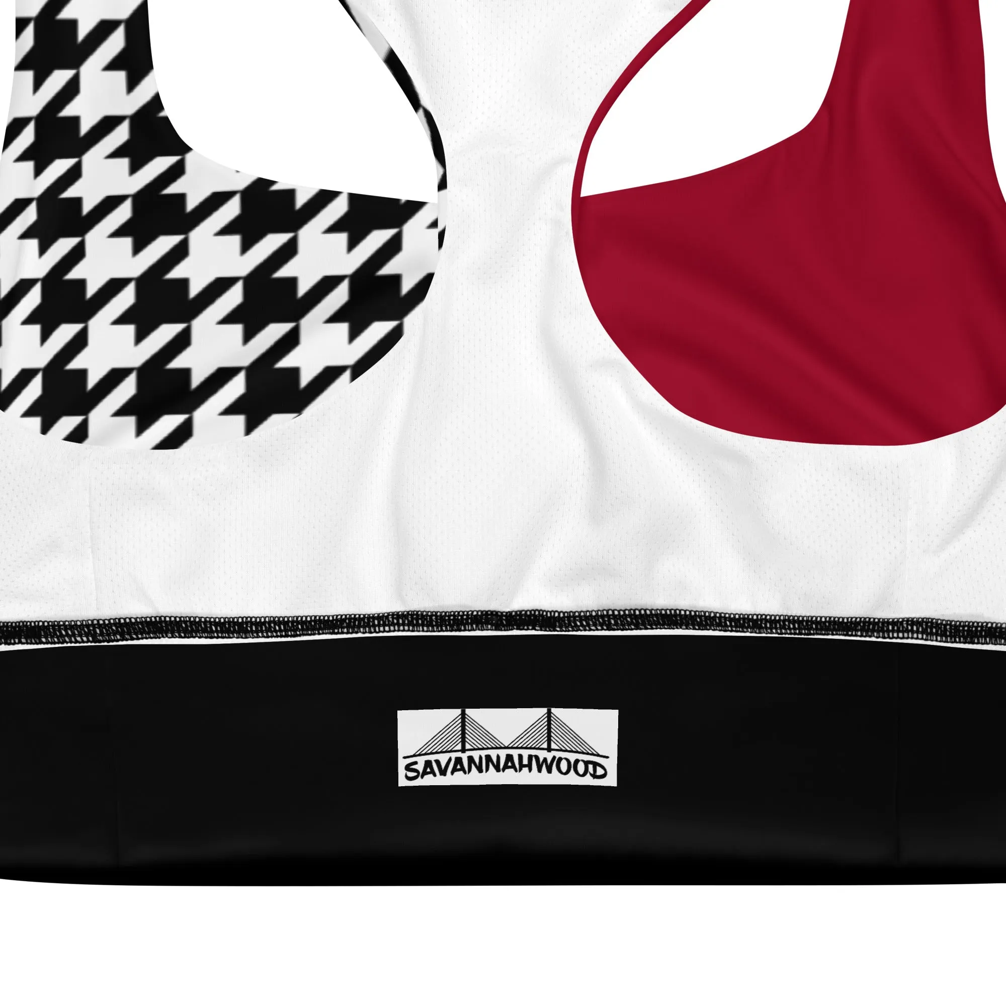 Longline sports bra Red and Houndstooth