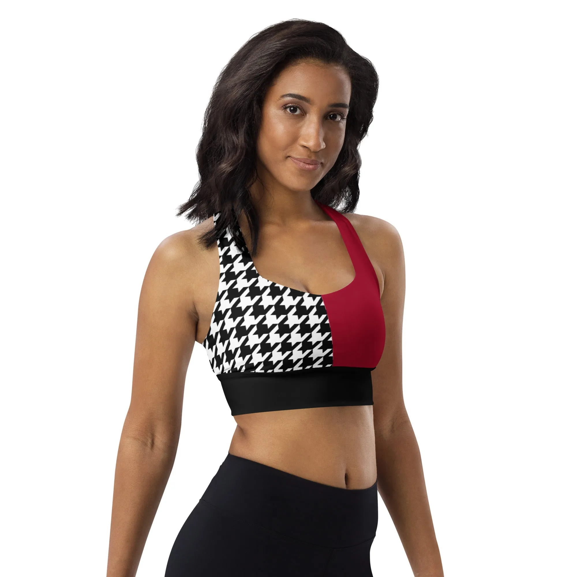 Longline sports bra Red and Houndstooth