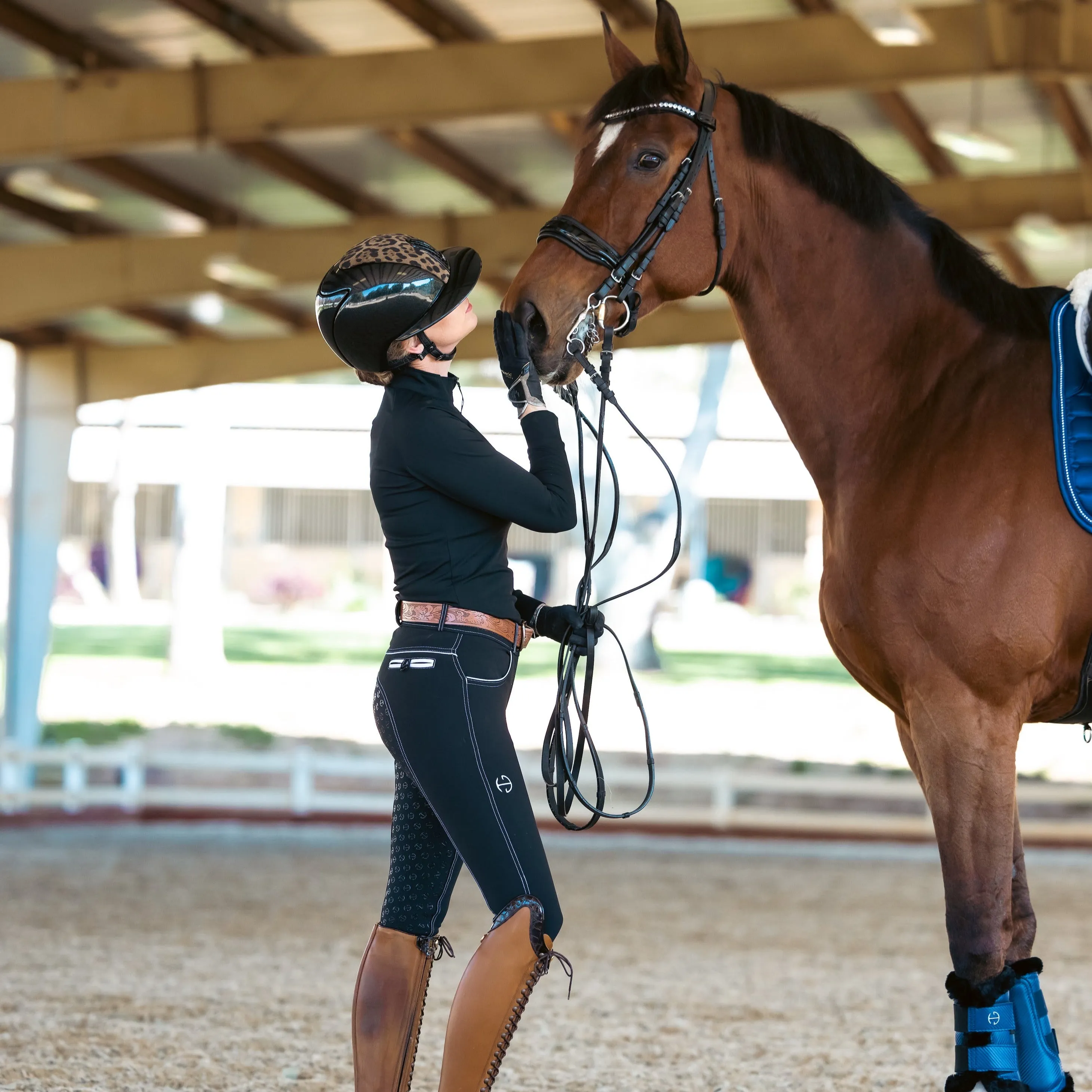 Molly - Black with White Piping Mid Waist Full Seat Breeches