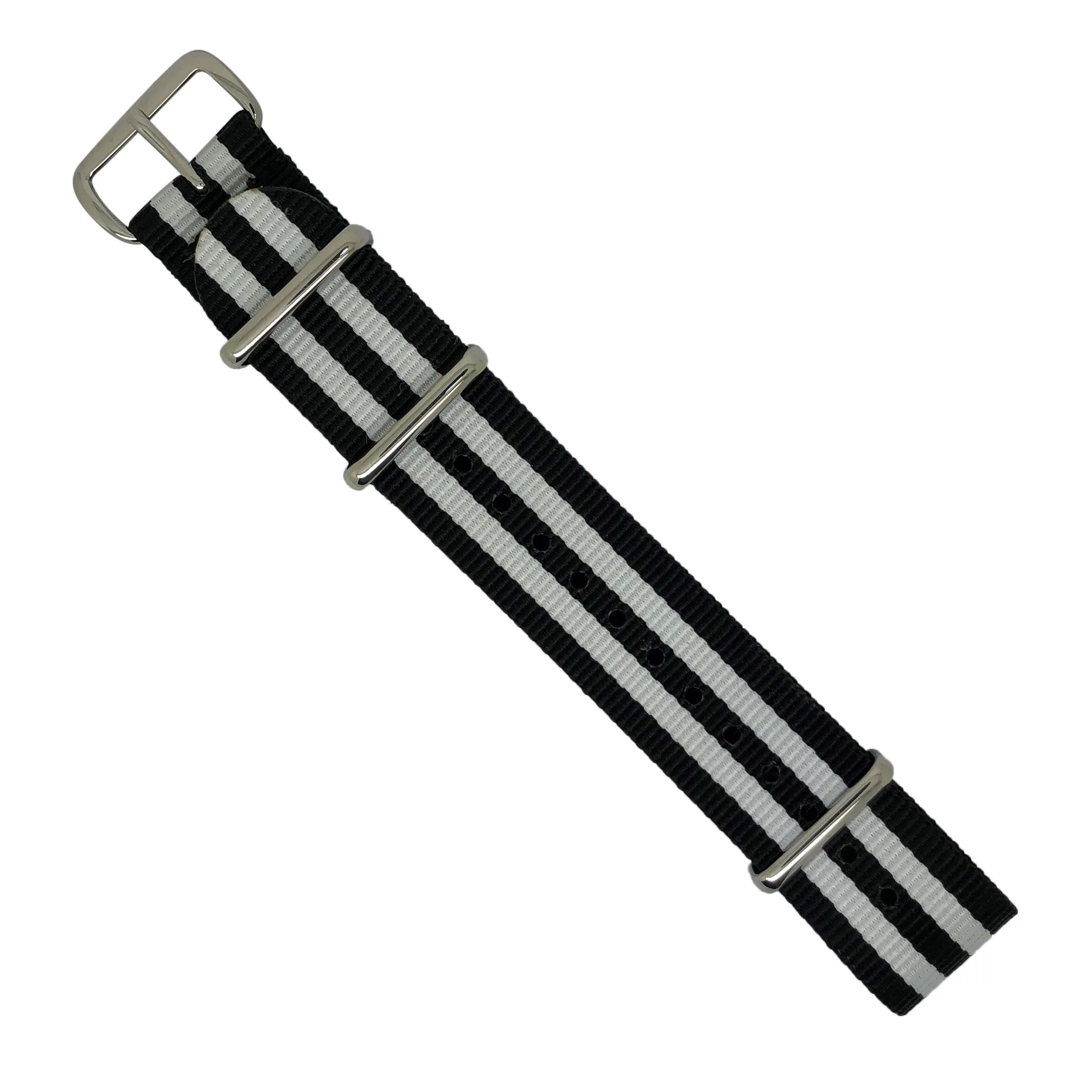 Premium Nato Strap in Black White Small Stripes