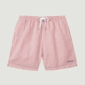 "Weekender" Maillot Seersucker Swim Shorts (White Red)