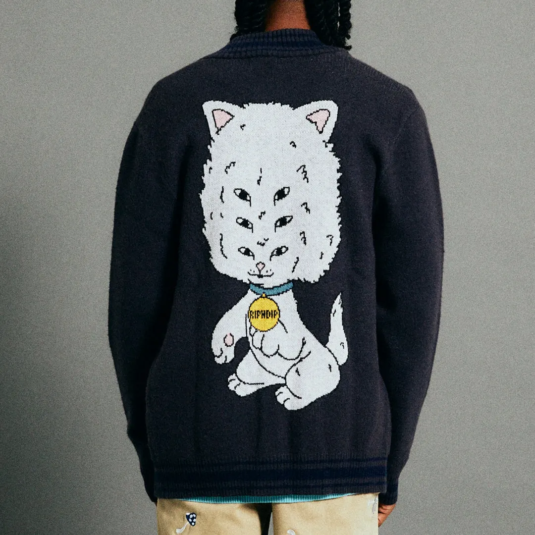 RIPNDIP BIG HEAD KNIT CARDIGAN-CHARCOAL