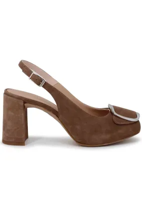 Sandali donna in camoscio taupe con fibbia