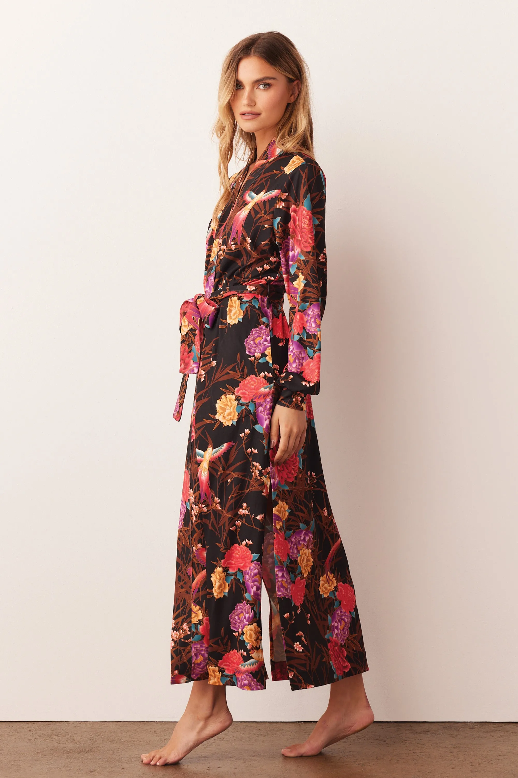 Skyler Banded Long Robe | Twilight Garden