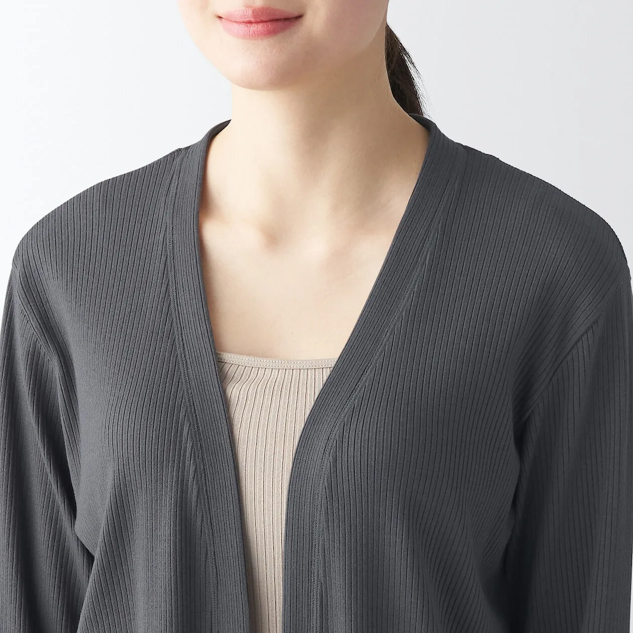 Smooth Ribbed Long Cardigan